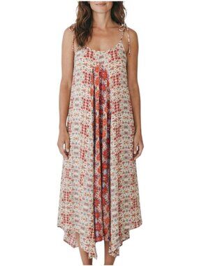 Nanette Lepore Boho Midi Sundress Tie Shoulder Trapeze Summer Dress